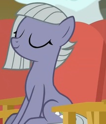 Size: 504x585 | Tagged: safe, screencap, limestone pie, g4, my little pony: friendship is magic, rock solid friendship, cropped, cute, eyes closed, female, sitting, smiling, solo, when she smiles