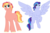 Size: 1500x1000 | Tagged: safe, artist:faith-wolff, oc, oc only, earth pony, pegasus, pony, commission, duo, flying, magical lesbian spawn, male, offspring, parent:pinkie pie, parent:rainbow dash, parent:starlight glimmer, parent:sunset shimmer, parents:glimmerdash, parents:sunsetpie, simple background, spread wings, stallion, white background, wings