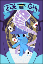 Size: 1450x2160 | Tagged: safe, artist:dolenore, trixie, pony, equestria girls, equestria girls specials, g4, my little pony equestria girls: better together, my little pony equestria girls: forgotten friendship, equestria girls ponified, female, ponified, scene interpretation, solo, trixie's poster