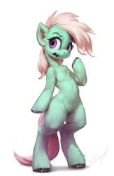 Size: 702x1080 | Tagged: safe, artist:assasinmonkey, oc, oc only, earth pony, pony, bipedal, digital painting, female, mare, open mouth, signature, simple background, solo, white background