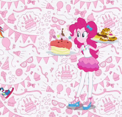 Size: 800x765 | Tagged: safe, screencap, pinkie pie, rainbow dash, equestria girls, g4, my little pony equestria girls: better together, animated, cake, clothes, converse, cookie, cropped, duo, female, food, intro, pantyhose, ponied up, rekt, shoes, wings