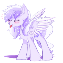 Size: 1400x1400 | Tagged: safe, artist:heddopen, oc, oc only, oc:starstorm slumber, pegasus, pony, :p, blushing, chest fluff, cute, ear fluff, eyes closed, female, leg fluff, mare, silly, simple background, solo, tongue out, white background