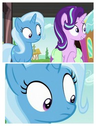 Size: 3106x4096 | Tagged: safe, edit, edited screencap, screencap, starlight glimmer, trixie, all bottled up, g4, eyes on the prize, looking at butt, out of context
