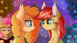 Size: 4000x2250 | Tagged: safe, artist:crash9902, bright mac, mayor mare, pear butter, rcf community, g4, the perfect pear, female, male, night, non-dyed mayor, scene interpretation, ship:brightbutter, shipping, straight, younger