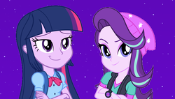 Size: 800x454 | Tagged: safe, starlight glimmer, twilight sparkle, equestria girls, g4, counterparts, purple, twilight's counterparts