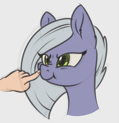 Size: 549x568 | Tagged: safe, artist:dusthiel, limestone pie, earth pony, human, pony, g4, annoyed, boop, cute, female, limabetes, madorable, mare, scrunchy face