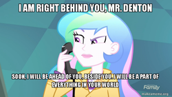 Size: 800x450 | Tagged: safe, princess celestia, principal celestia, equestria girls, g4, my little pony equestria girls: summertime shorts, subs rock, deus ex, female, icarus, image macro, meme, paranoia fuel, phone, solo