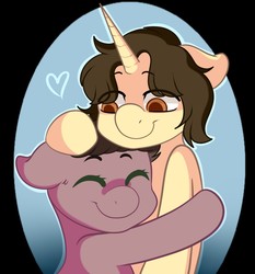 Size: 1194x1280 | Tagged: safe, artist:hyperion-jack, pony, unicorn, brothers, dean winchester, duo, duo male, eyelashes, femboy, hug, male, ponified, sam winchester, stallion, supernatural