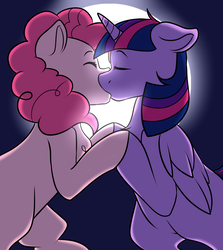 Size: 4078x4570 | Tagged: safe, artist:hyperion-jack, pinkie pie, twilight sparkle, alicorn, earth pony, pony, g4, absurd resolution, duo, female, kiss on the lips, kissing, lesbian, mare, moon, night, ship:twinkie, shipping, twilight sparkle (alicorn)