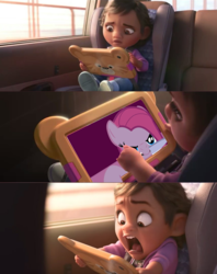 Size: 1200x1518 | Tagged: safe, edit, screencap, pinkie pie, fanfic:cupcakes, g4, baby, breaking the fourth wall, car, disney, fear, fourth wall, fourth wall destruction, ipad, knife, meme, monitor, pinkamena diane pie, ralph breaks the internet, screaming, spoilers for another series, that was fast, wreck-it ralph, wreck-it ralph 2, younger