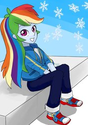 Size: 684x965 | Tagged: safe, artist:bojack_mlplove, rainbow dash, equestria girls, g4, my little pony equestria girls: better together, clothes, female, jacket, jeans, looking at you, pants, shoes, sneakers