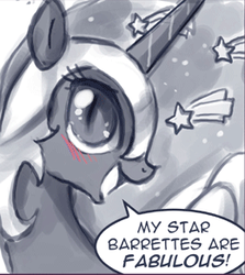 Size: 260x291 | Tagged: safe, artist:johnjoseco, nightmare moon, alicorn, pony, g4, blushing, cropped, fabulous, female, grayscale, looking at you, mare, moe, monochrome, moonabetes, nicemare moon, open mouth, partial color, smiling, solo, talking nightmare moon