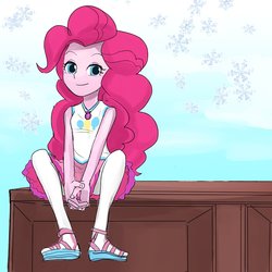 Size: 1000x1000 | Tagged: safe, artist:bojack_mlplove, pinkie pie, equestria girls, g4, my little pony equestria girls: better together, clothes, cute, diapinkes, female, looking at you, magical geodes, pantyhose, sandals, shirt, skirt, solo, upskirt denied