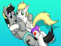 Size: 3870x2920 | Tagged: safe, artist:tacomytaco, oc, oc only, oc:beats mane, goat pony, pegasus, pony, belly button, blue underwear, briefs, clothes, cuddling, cute, gay, gradient background, high res, male, purple underwear, snuggling, underwear