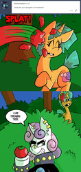 Size: 576x1224 | Tagged: safe, artist:pembroke, snails, sweetie belle, g4, ask, food, glitter shell, meanie belle, tomato, tumblr