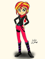 Size: 1932x2504 | Tagged: safe, artist:lobonox1313, sunset shimmer, human, equestria girls, g4, alternate clothes, female, short hair, simple background