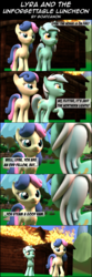 Size: 3875x11698 | Tagged: safe, artist:goatcanon, bon bon, flitter, lyra heartstrings, sweetie drops, comic:lyra's story, g4, 22 short films about springfield, 3d, absurd resolution, comic, crossover, dialogue, fire, male, meme, parody, simpsons did it, steamed hams, the simpsons
