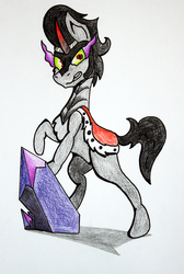Size: 3000x4464 | Tagged: safe, artist:bumskuchen, king sombra, pony, unicorn, g4, chest fluff, crystal, looking at you, male, simple background, solo, traditional art, white background