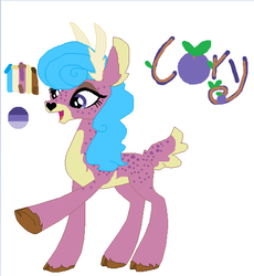 Size: 473x514 | Tagged: safe, artist:latiapainting, artist:selenaede, oc, oc only, oc:cory, deer, :d, blueberry, floppy ears, heart nose, ms paint, open mouth, reference sheet, simple background, solo, white background