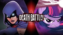 Size: 1200x675 | Tagged: safe, artist:godoffury, twilight sparkle, alicorn, pony, g4, death battle, death battle!: raven vs twilight sparkle, exploitable meme, meme, raven (dc comics), tara strong, twilight sparkle (alicorn), voice actor joke