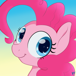 Size: 2000x2000 | Tagged: safe, artist:yakoshi, pinkie pie, earth pony, pony, g4, bust, cheek fluff, cute, diapinkes, female, gradient background, head only, high res, looking at you, mare, portrait, smiling, solo, wingding eyes