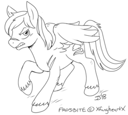 Size: 800x719 | Tagged: safe, artist:johnjoseco, oc, oc only, oc:frostbite, pegasus, pony, commission, grayscale, monochrome, raised hoof, scar, sketch, solo