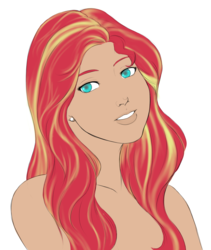 Size: 2448x2894 | Tagged: safe, artist:eve-ashgrove, sunset shimmer, human, g4, female, grin, high res, humanized, lidded eyes, looking at you, moderate dark skin, nudity, simple background, smiling, solo, white background