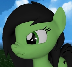 Size: 436x404 | Tagged: safe, oc, oc only, oc:filly anon, pony, 3d, 3d model, bust, female, filly, portrait, scrunchy face, solo, vrchat