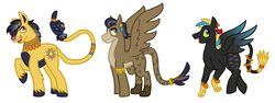 Size: 2426x917 | Tagged: safe, artist:kittentrash, oc, oc only, hybrid, bracelet, interspecies offspring, jewelry, offspring, parent:ahuizotl, parent:daring do, parents:darizotl, simple background, tail hand, tail ring, white background