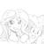 Size: 500x500 | Tagged: source needed, safe, artist:reiduran, pinkie pie, sunset shimmer, earth pony, human, pony, equestria girls, g4, duo, grin, looking at you, monochrome, sketch, smiling