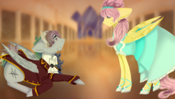 Size: 1600x900 | Tagged: safe, artist:nekoolevi, fluttershy, rainbow dash, pegasus, pony, the count of monte rainbow, g4, clothes, crossover, edmond dantes, mercedes, musical, rainbow blitz, rainbow dantes, rule 63, shycedes, the count of monte cristo