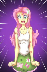 Size: 1904x2928 | Tagged: safe, artist:grandzebulon, fluttershy, equestria girls, g4, the best night ever, bruised, clothes, equestria girls interpretation, female, looking at you, messy hair, open mouth, scene interpretation, screaming, skirt, tank top, you're going to love me