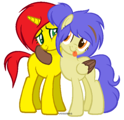 Size: 538x523 | Tagged: safe, artist:venomns, oc, oc only, oc:cookie, oc:fire dash, pegasus, pony, unicorn, base used, female, mare, simple background, solo, tongue out, transparent background, ug