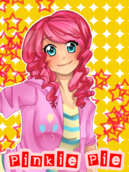 Size: 1500x2000 | Tagged: safe, artist:shlebby, pinkie pie, human, g4, blushing, female, humanized, looking at you, solo