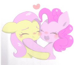 Size: 2048x1750 | Tagged: safe, artist:1drfl_world_end, fluttershy, pinkie pie, pony, g4, bust, eyes closed, female, floppy ears, happy, heart, lesbian, ship:flutterpie, shipping, simple background, smiling, white background