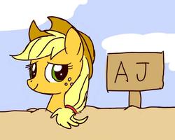 Size: 600x480 | Tagged: safe, artist:yosixi, applejack, earth pony, pony, g4, female, mare, pun, sign, solo