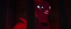 Size: 1920x804 | Tagged: safe, screencap, tempest shadow, pony, g4, my little pony: the movie, beautiful, broken horn, cage, eye scar, female, horn, open up your eyes, scar, singing, solo