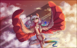 Size: 1900x1200 | Tagged: safe, artist:alina-sherl, oc, oc only, pegasus, pony, cloud, colored wings, female, flying, large wings, mare, sky, solo, spread wings, wings