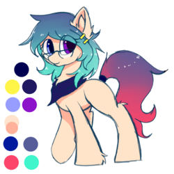 Size: 1400x1400 | Tagged: safe, artist:heddopen, oc, oc only, pony, blank flank, chest fluff, clothes, ear fluff, female, glasses, heterochromia, looking at you, mare, neckerchief, reference sheet, scarf, simple background, solo, white background