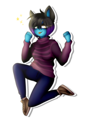 Size: 2146x2999 | Tagged: safe, artist:despotshy, oc, oc only, oc:despy, anthro, clothes, heterochromia, high res, pants, simple background, solo, sweater, transparent background, white outline