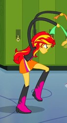 Size: 309x563 | Tagged: safe, screencap, sunset shimmer, equestria girls, g4, my little pony equestria girls, female, frown, glare, great moments in animation, noodle arms, raised leg, smear frame, solo, wat