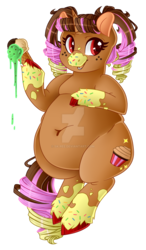 Size: 1024x1749 | Tagged: safe, artist:sk-ree, oc, oc only, oc:cinnamon sprinkle, pony, unicorn, belly, belly button, fat, female, food, ice cream, mare, simple background, solo, transparent background, watermark