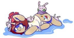 Size: 1419x745 | Tagged: safe, artist:lucky-jacky, oc, oc only, oc:silk touch, goomy, pony, unicorn, crossover, cute, pokémon, puddle, simple background, solo, transparent background, video game