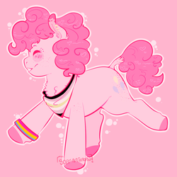 Size: 1077x1076 | Tagged: safe, artist:soft-arthropod, pinkie pie, earth pony, pony, g4, bandana, chest fluff, colored hooves, ear fluff, eyes closed, female, freckles, lgbt headcanon, mare, smiling