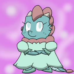 Size: 600x600 | Tagged: safe, artist:ask-wisp-the-diamond-dog, artist:wisp the diamond dog, oc, oc only, oc:cindy, dragon, cindy the baby dragon, clothes, dress, ice dragon