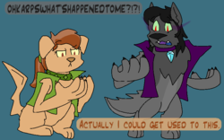 Size: 800x500 | Tagged: safe, artist:ask-wisp-the-diamond-dog, artist:wisp the diamond dog, king sombra, oc, oc:coffee talk, diamond dog, golden retriever, g4, belgian tervuren, diamond dogified, doggo, paws, species swap