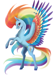 Size: 1832x2480 | Tagged: safe, alternate version, artist:oneiria-fylakas, rainbow dash, pegasus, pony, g4, colored wings, female, mare, multicolored wings, rainbow power, rainbow wings, rearing, simple background, solo, spread wings, transparent background, wings