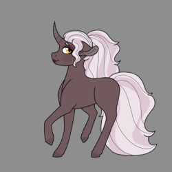Size: 600x600 | Tagged: safe, artist:shortcake1284, oc, oc only, oc:pixel note, pony, unicorn, curved horn, female, gray background, horn, lipstick, mare, offspring, parent:button mash, parent:sweetie belle, parents:sweetiemash, simple background, solo