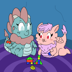 Size: 600x600 | Tagged: safe, artist:ask-wisp-the-diamond-dog, artist:wisp the diamond dog, oc, oc only, oc:cindy, oc:pearl, dragon, baby, baby dragon, ice dragon, play date