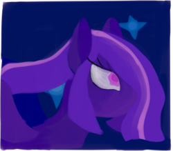 Size: 2249x1970 | Tagged: safe, artist:dinexistente, twilight sparkle, pegasus, pony, g4, bust, female, hair over one eye, looking up, night, painting, portrait, race swap, simple background, solo, stars, wings